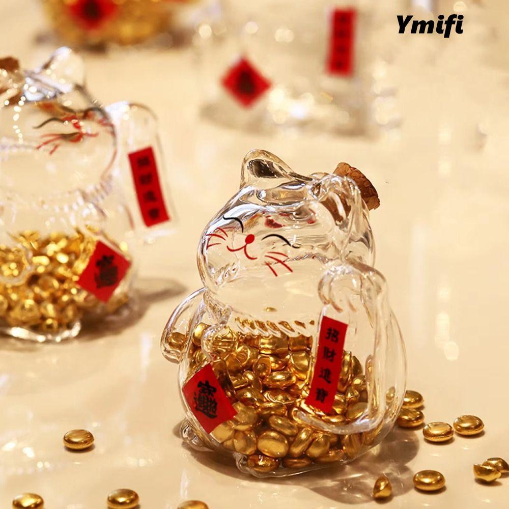 YMIFI Heo Đất, Bình Đựng Tiền Hoạt Hình Thủy Tinh, Mini Mèo May Mắn Đậu Vàng Chai Bảo Quản Cho Phòng Khách Trang Trí Văn Phòng