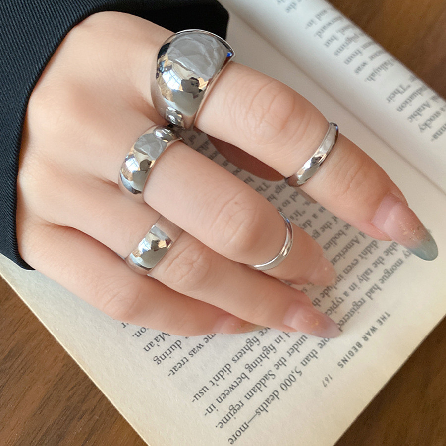 Bộ vòng cổ mở tròn 5 mảnh kim loại sáng bóng, thiết kế đơn giản, điều chỉnhsize dễ dàng - Trang sức sang trọng cho phụ nữ