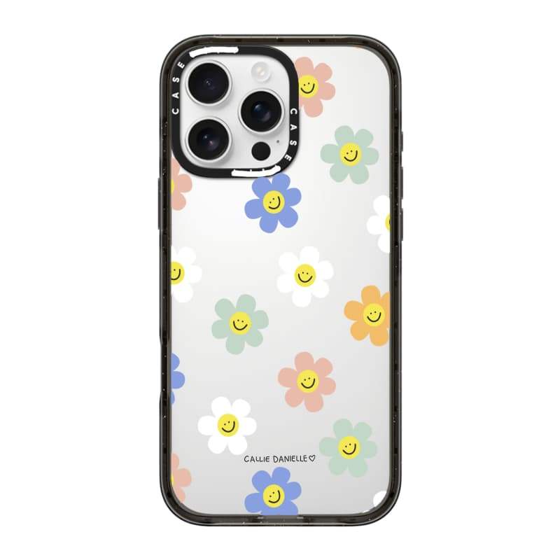 CASECASE X Callie Danielle Happy Daisies Black Edge Clear Hard Từ Hút Tác Động Cho Apple IPhone 12 13 14 15 16 17 Pro Max Air Plus Có Hộp