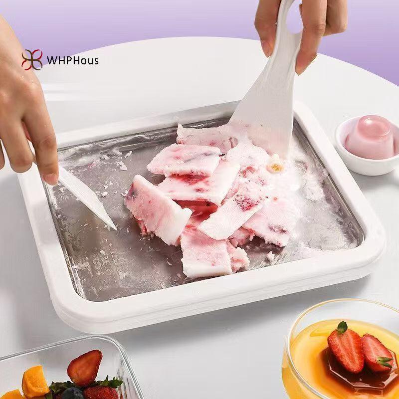 < WHPHous-t > Máy làm kem cuộn gia dụng Bánh Pudding sữa chua tự chế cho trẻ nhỏ bằng thép không gỉ Khuấy Khay đá chiên Máy chiên kem