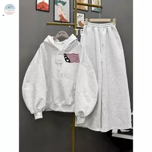 Sét bộ thu đông quần ống rộng màu xám tiêu + phối kèm áo hoodie nỉ màu xám tiêu -quanao94