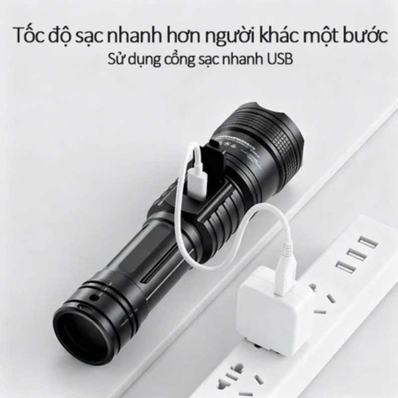 Đèn Pin LED Siêu Sáng Tầm Xa Có Zoom, Sạc USB Nhanh & Màn Hình Số, Cho Tuần Tra, Cắm Trại Và Sử Dụng Khẩn Cấp Ngoài Trời