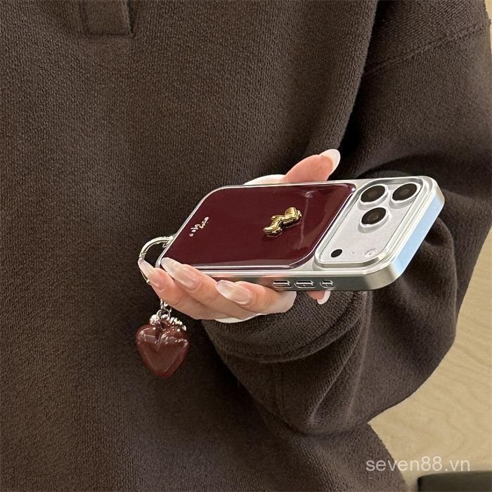 Ốp Điện Thoại Thích Hợp Cho iPhone 11 12 13 14 15 16 17 Pro max Plus Air Burgundy Metal Pony Chain Vỏ Bảo Vệ Chống Sốc Bao Gồm Tất Cả AEG9