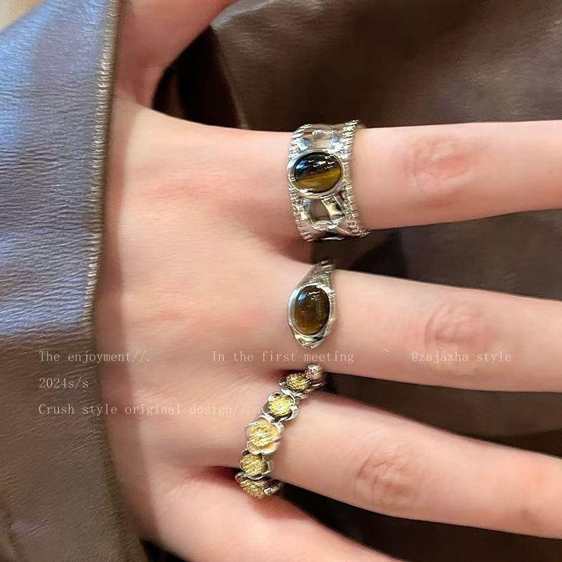 Thời trang nữ - Nhẫn hình bầu dục màu sắc bền lâu, thiết kế vintage melange