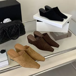 TT Phong Cách Hàn Quốc Dép Ngón Chân Vuông Nữ Nêm Gót Trượt Tăng Chiều Cao Mules Nửa Dép