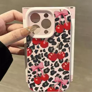Báo in Cherry cho 17 16pro trường hợp điện thoại iPhone 15 tốt lỗ gạo nếp trường hợp 14 13pro11 mềm trường hợp