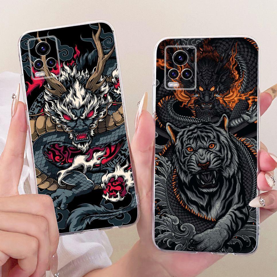 Dành Cho Vivo V20 SE V2022 V2023 V2024 Vivo Y70 Ốp Lưng Điện Thoại Rồng Trung Quốc Mèo Dễ Thương Họa Tiết Hoạt Hình Vỏ Mềm Trong Suốt Silicon