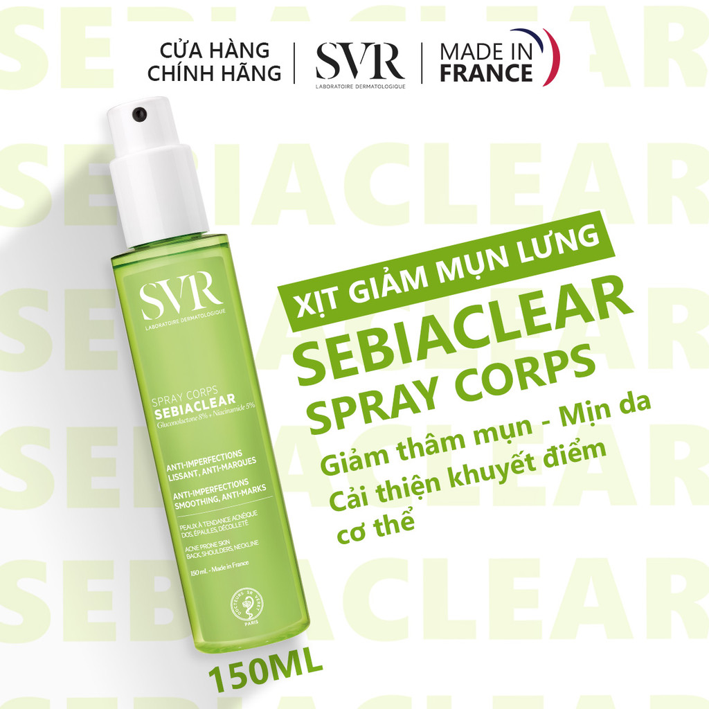 [Livestream 3] Xịt giảm mụn lưng và cơ thể, hỗ trợ mờ thâm SVR Sebiaclear SPRAY CORPS 150ML