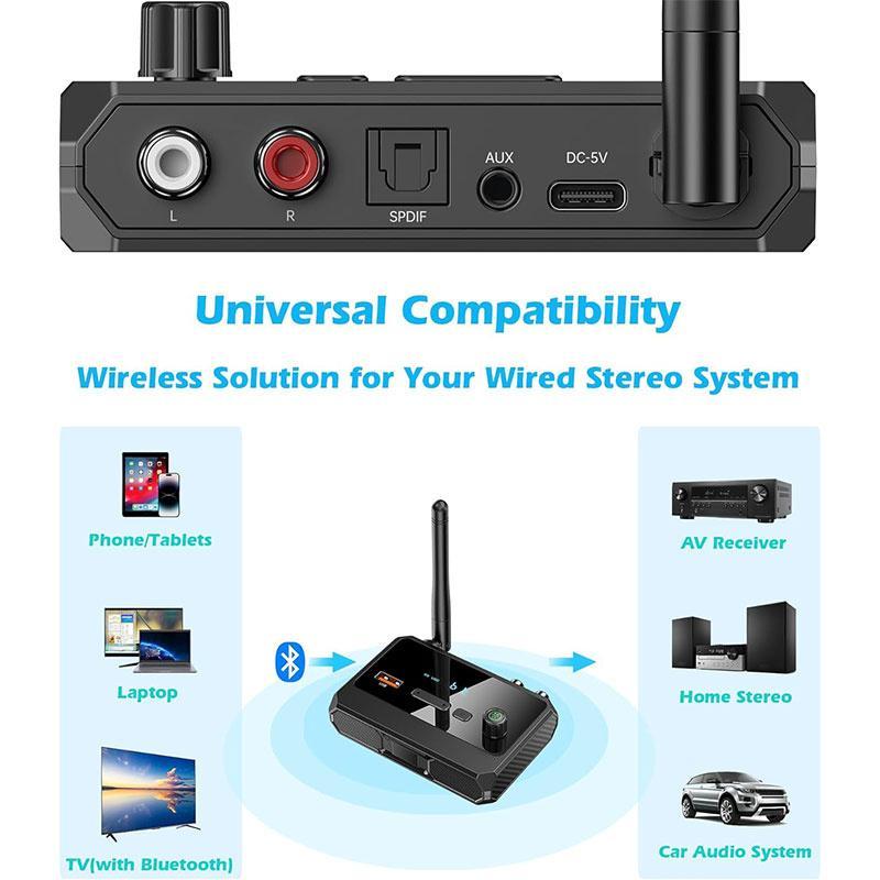 Newsmallbrains 5.3 Bộ thu âm thanh Hỗ trợ không dây Bộ chuyển đổi âm thanh đĩa chữ U với AUX 3,5 mm RCA quang Ja cho TV ô tô Loa PC NSB