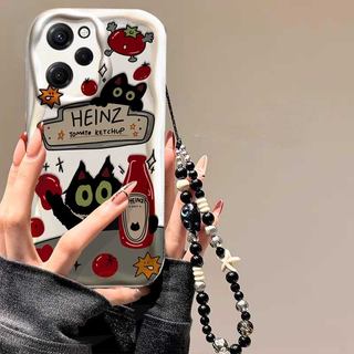 Mèo Đen Có Dây Xích Vòng Tay Vỏ Cho Redmi Note 15 PRO Plus 5G 4G 13 12 11 Pro 12S 11S A1 A2 Ốp Lưng Silicon Mềm Sóng Bên