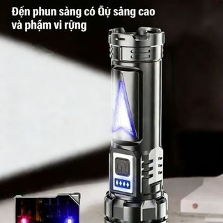 Đèn Pin LED Siêu Sáng với Zoom và Sáng Cạnh, Nhiều Chế Độ Chiếu Sáng Linh Hoạt, Tiện Dụng Cho Mọi Hoạt Động