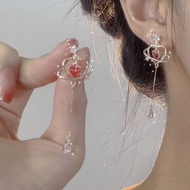 Bông tai zirconia hình trái tim lấy cảm hứng từ Pháp, chất liệu cao cấp, làm sáng da