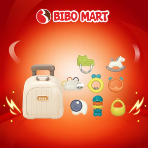 Bộ Đồ Chơi Gặm Nướu Bộ Xúc Xắc Baby Rattles 8 Món Hộp Vali Chất Liệu Cao Cấp An Toàn - Bibo Mart