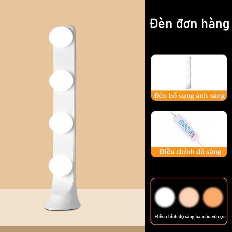 Đèn LED Vanity 4 Bóng, Hỗ Trợ Livestream, Trang Điểm Di Động, 3 Nhiệt Độ Màu Siêu Sáng, Công Tắc Tay, Dùng Cho Chụp Ảnh