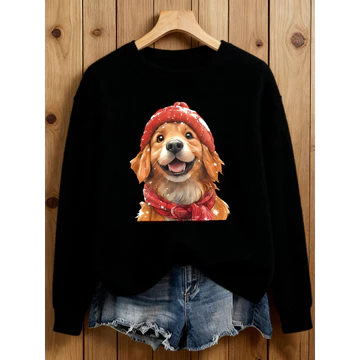 Khăn quàng cổ Golden Retriever Họa tiết in hình cổ tròn Áo len dệt kim, Áo len nữ mùa thu đông, Áo len nữ thần bán chạy phong cách mới, Trang phục thời trang thông thường dành cho nữ, Áo len dệt kim t