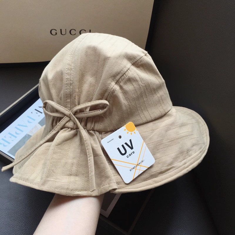 Mũ bucket nơ Hàn rộng vành chất cotton cao cấp, nón đi biển du lịch có quai đeo Vintage