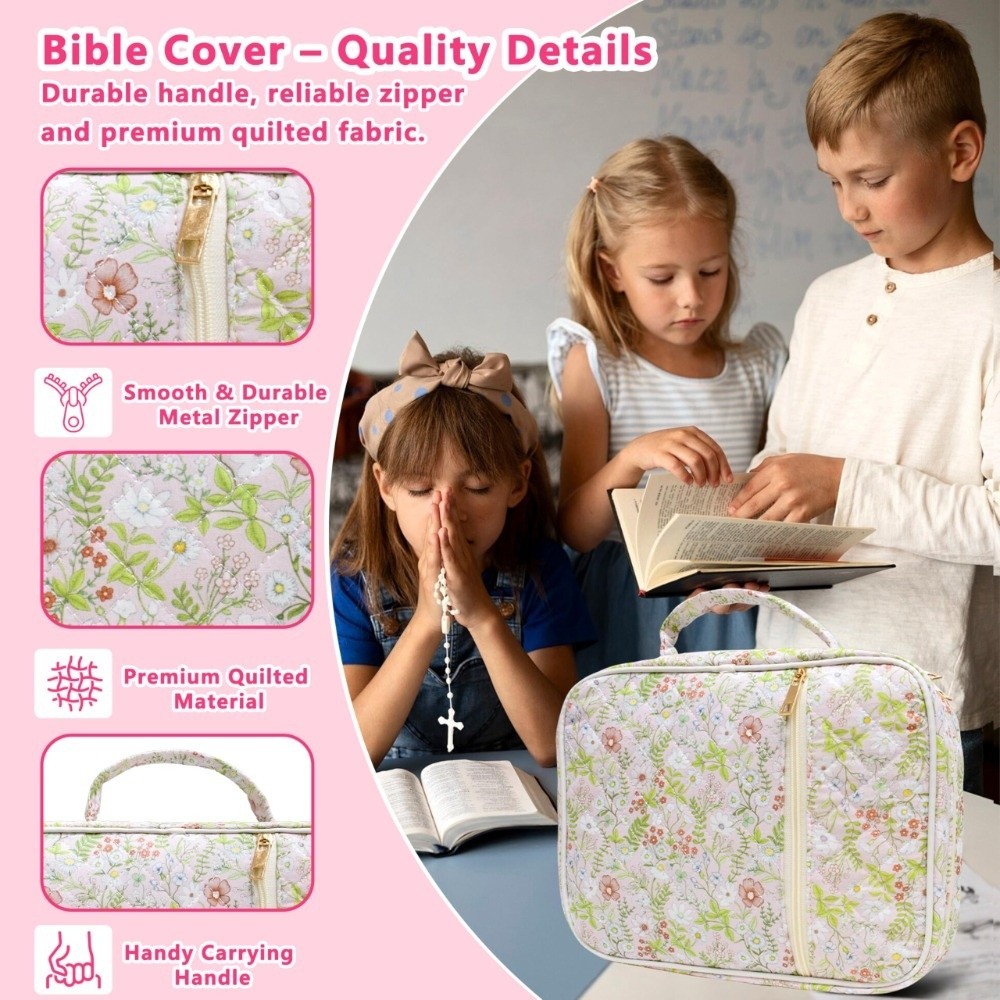 JKDESIGN Kinh Thánh Dành Cho Nữ, Quilted Có Bút Dán Kinh Thánh, Thiết Kế Hoa Lớn Chống Bụi Thiết Kế Kinh Thánh Mang Theo Cho Nhà Thờ Cầu Nguyện
