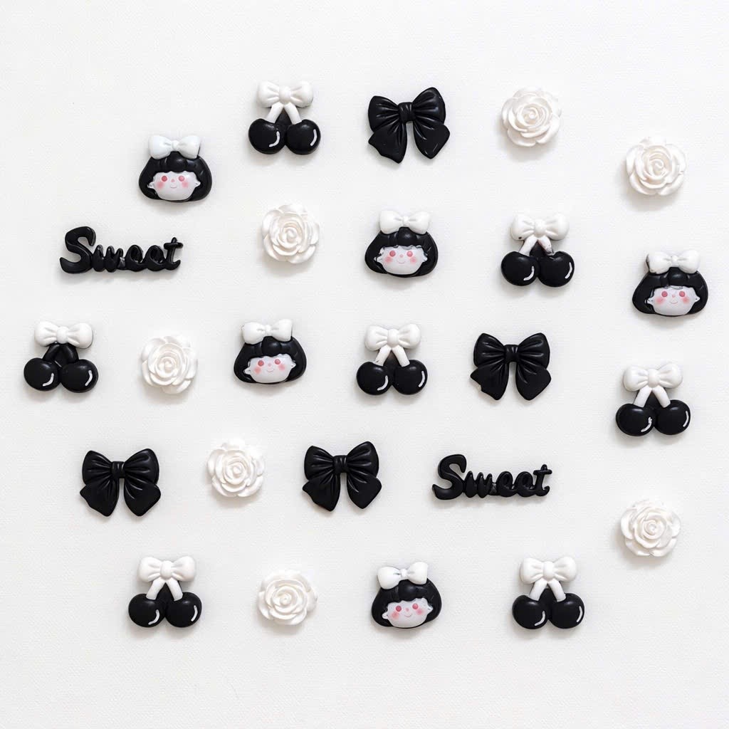 Set 12 charm màu đen trắng - Charm gắn dép xinh đáng yêu- Tổng hợp 17 bộ màu Hot