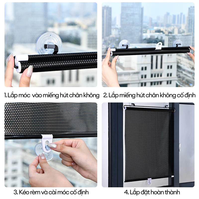 RÈM CHE NẮNG CUỘN DÙNG CHO CỬA KÍNH HOẶC XE HƠI CÓ MIẾNG HÍT