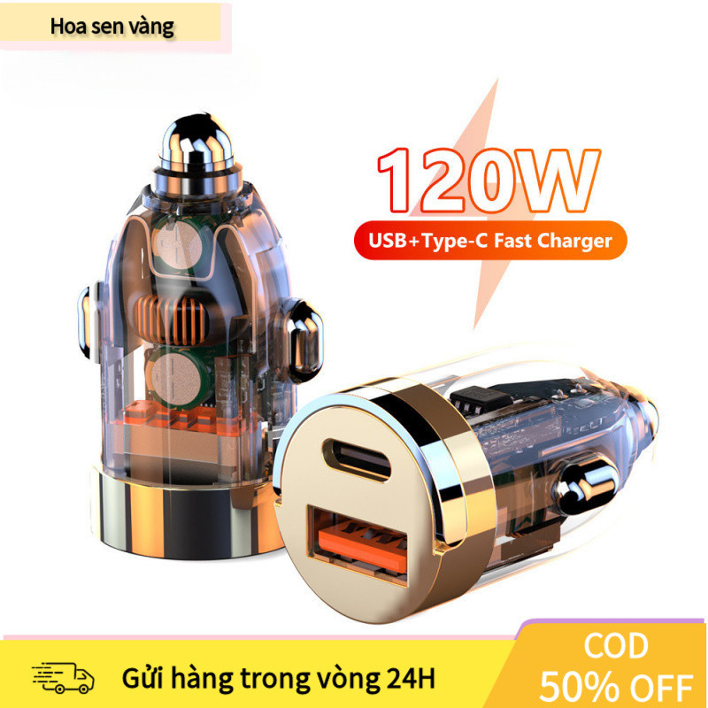 【COD】Tẩu sạc nhanh ô tô 120W tự động ngắt khi đầy pin, bảo vệ thiết bị an toàn, bảo hành chính hãng 12 tháng.
