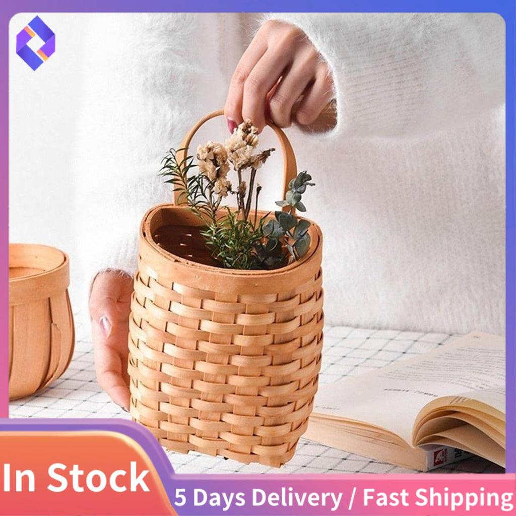 Giỏ treo tường bằng gỗ, Hộp đựng đồ ăn nhẹ trái cây để bàn, Tay cầm bằng da mục vụ Giỏ đựng đồ thủ công Dễ dàng lắp đặt Dễ dàng sử dụng