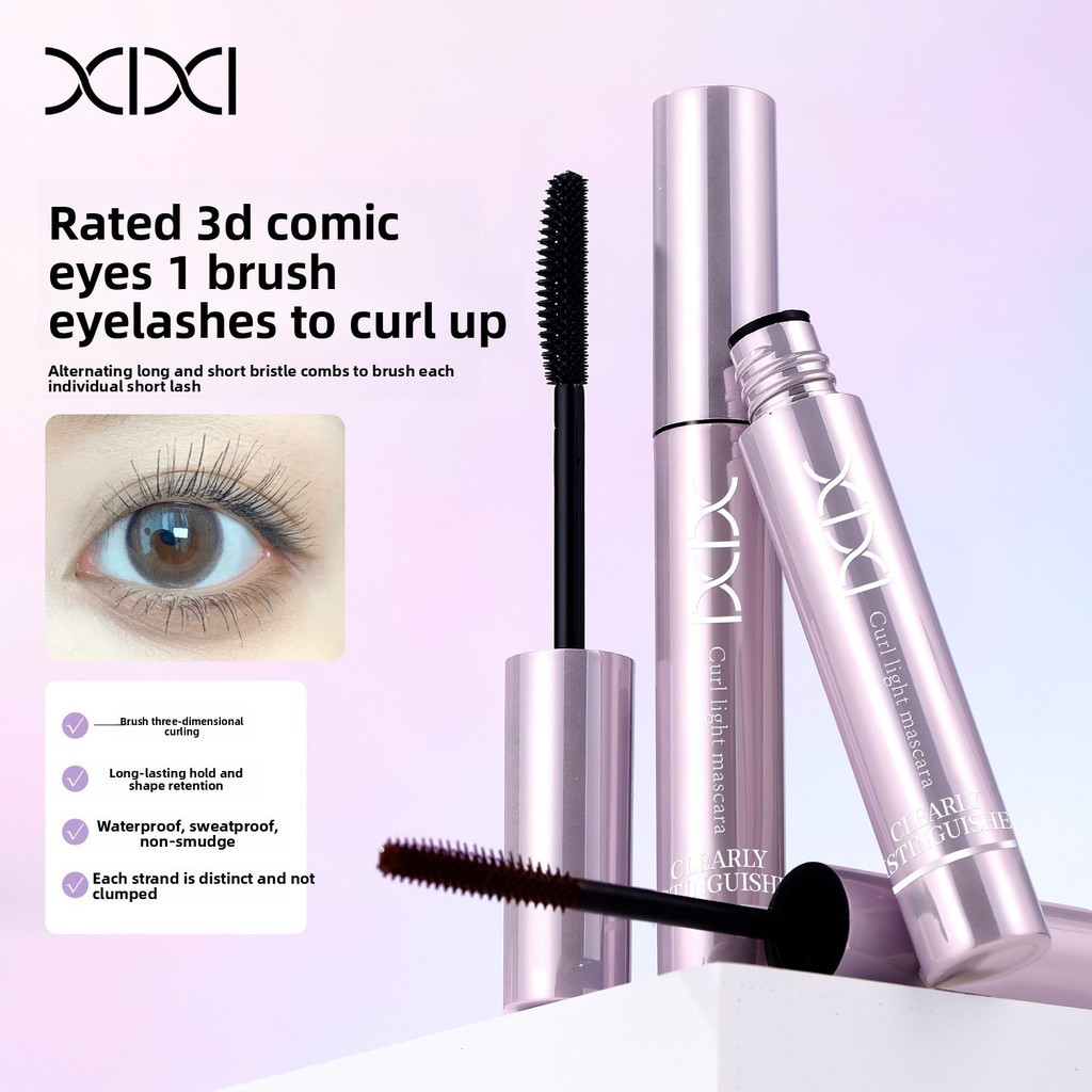 Xixi Chuốt Mi Đầu Cọ Cong Làm Dày Dài Mi Tách Sợi Không Bết Giữ Cong Chống Lem Chống Nước Đậm D809
