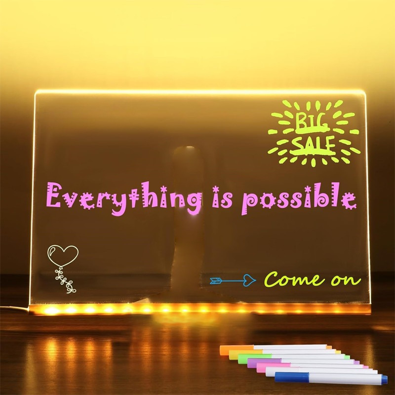 Bảng Viết Phát Sáng LED 3D Bằng Acrylic.Dùng Làm Bảng Menu Quảng Cáo, Đồ Chơi Giáo Dục Cho Bé.