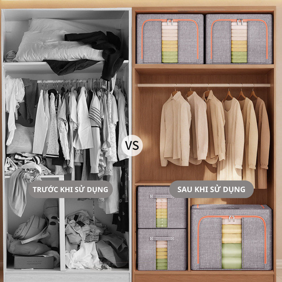 Hộp Vải Đựng Quần Áo Kích Thước Lớn ENODA HOME, Hộp Vải Lưu Trữ Quần Áo Cao Cấp Khung Thép Dày Dặn HV144