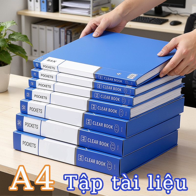 Sổ lưu trữ A4 bền bỉ, dung lượng lớn, chống mài mòn, thích hợp cho dụng cụ học tập và văn phòng.