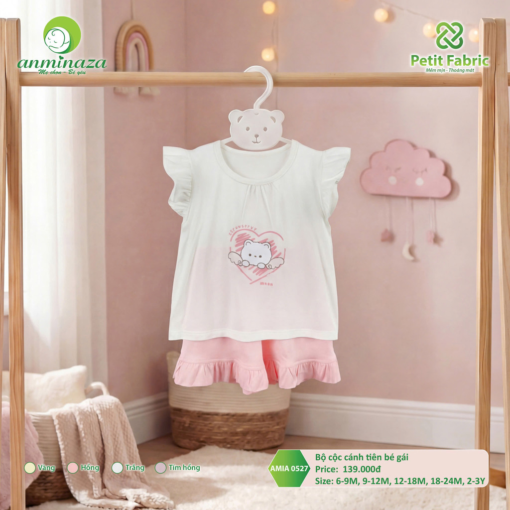 Bộ Cộc Cánh Tiên Bé Gái Anminaza Vải Sợi Tre Mềm Mịn Co Dãn - Hàng Chính Hãng AMI0527