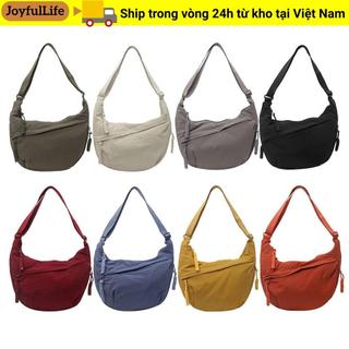 Túi đeo chéo JOYFULLIFE, Túi đeo vai vải nhẹ, Túi Hobos thể thao màu trơn đơn giản của Hàn Quốc dành cho nữ
