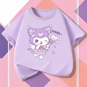 Áo Nam/Nữ, 2026 Hè, Kuromi Kids' Baju-T, hình in, Form nhỏ, nên tăng 1 size
