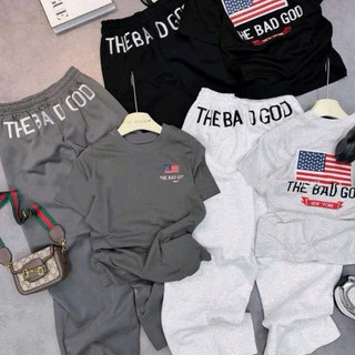 Set Áo Thun Zip Lá Cờ Mix Quần Ống Suông Double - Six Chất Cotton Mềm Mịn.