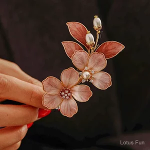 Phụ Kiện Hair Accessory Hanfu 2026 - Kẹp Tóc Nhung Hoa Lụa Retro Gỗ Đàn Hương