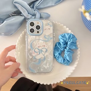 DànhCho IPhone 17 16 15 14 13 12 11 ProMax XR XS Max 7 8 Plus Dễ thương màu xanh Bowknot mèo Puff trường hợp điện thoại