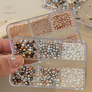 [hatheaven] Móng tay Charms Trang trí ngọc trai Kích thước hỗn hợp Túi đầy màu sắc DIY Móng tay có thể đeo được Ngọc trai tròn Đá quý móng tay Thủ công đẹp