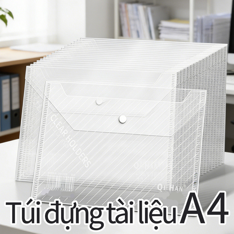 Túi đựng tài liệu A4 trong suốt có nút bấm, túi đựng tài liệu cho học sinh, bộ túi đựng tài liệu