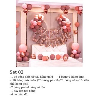 Set bóng bay trang trí phòng cưới tone màu hồng nâu sang trọng DF39
