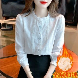 Áo sơ mi nữ cổ bèo mới, chất liệu cotton nguyên chất, áo thun dệt kim thêu họa tiết jacquard thời trang
