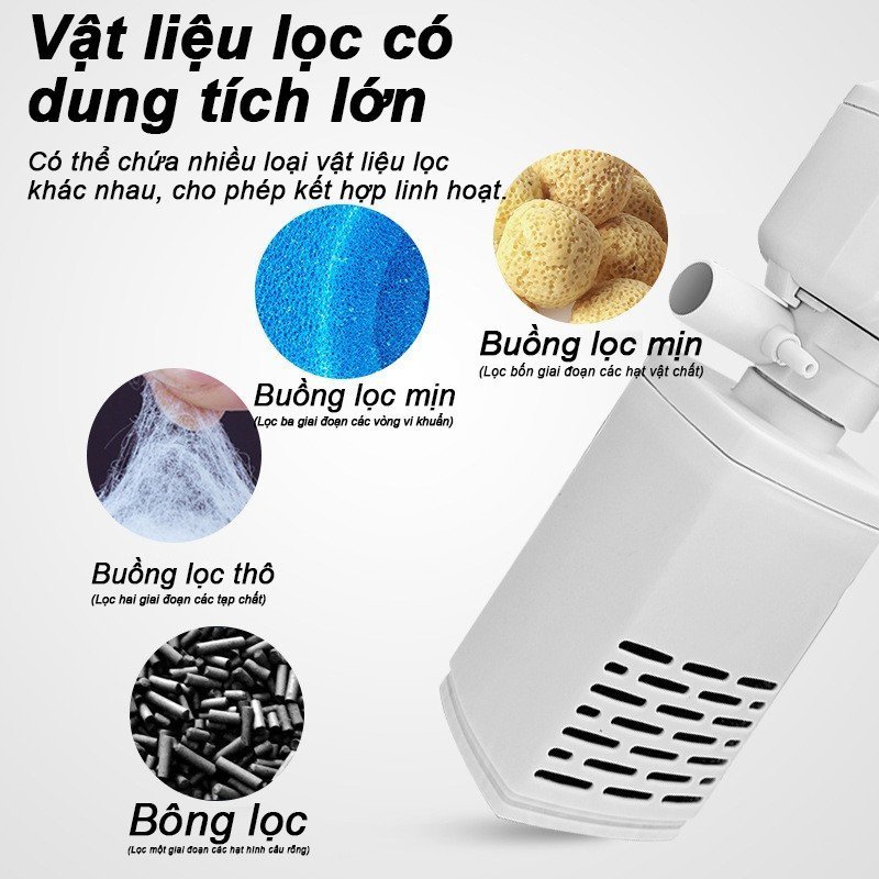 Máy lọc bể cá 3 trong 1 lọc nước tăng oxy hút tuần hoàn nhựa ABS cao cấp bền phù hợp bể cá cảnh nhỏ