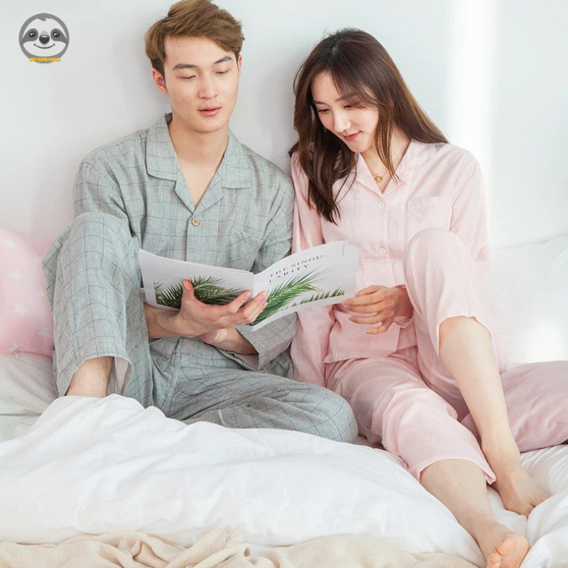 Bộ đồ dài tay kẻ sọc phong cách Nhật bản bằng cotton nguyên chất, áo hoodie hai lớp cho nam và nữ, thoải mái cả khi mặc trong nhà lẫn ra ngoài