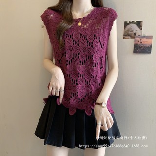 Áo vest nữ không tay ren thêu cánh hoa, phong cách mới mẻ cho xuân