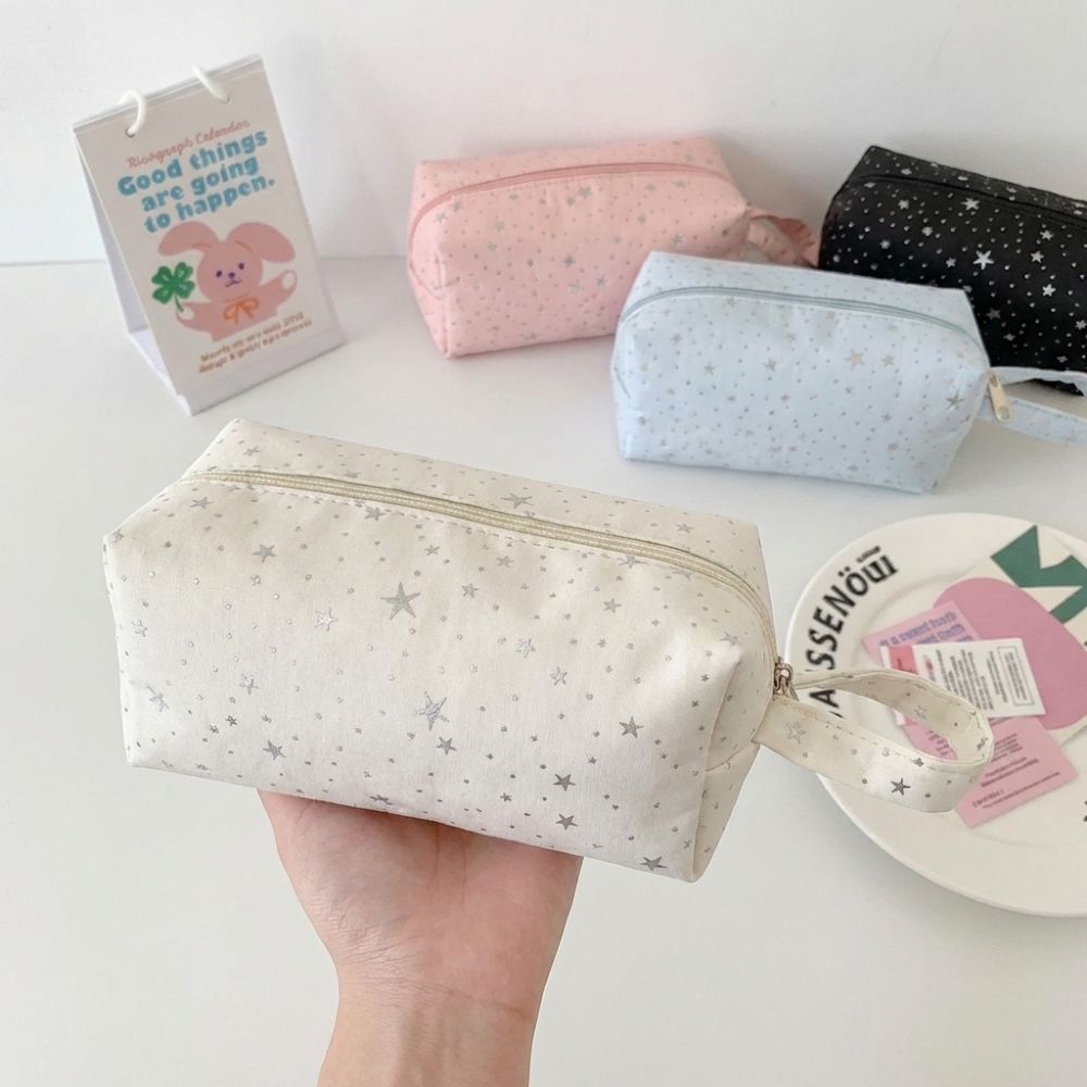 Túi văn phòng phẩm HOBBYIN, Túi đựng bút dây kéo dung tích lớn, Túi đựng mỹ phẩm in hình ngôi sao chấm bi đa chức năng Túi xách Đồ dùng học tập