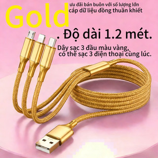 Cáp Dữ Liệu 3 Trong 1 Màu Vàng /đen/hồng/xanh lá/xanh dương/120W Đồng Thuần Khiết - Sạc Nhanh Hiệu Quả
