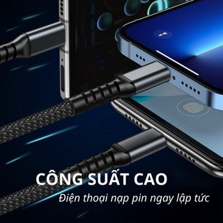 Cáp Sạc Nhanh 3 Trong 1 Dây Dù Bện Có Màn Hình LED Hiển Thị Công Suất, Chống Gãy