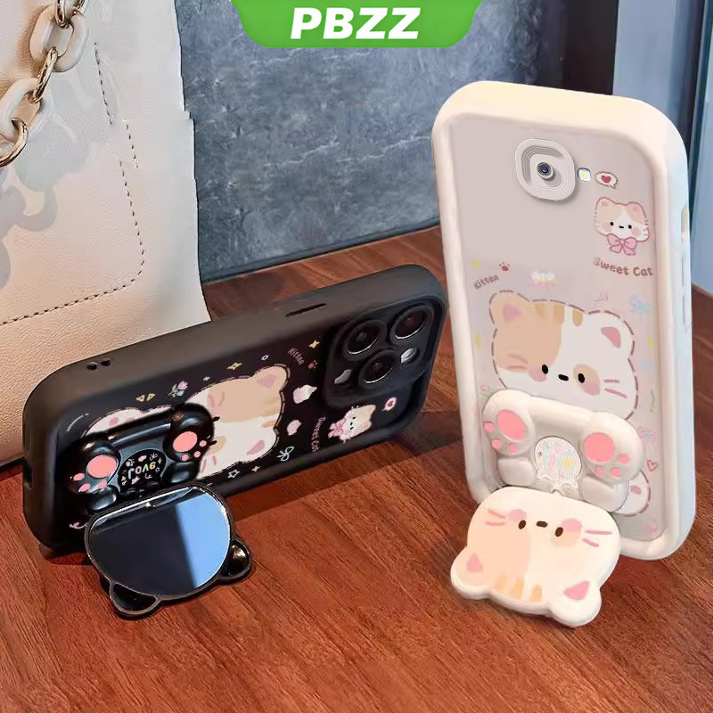Ốp lưng cho samsung j7 prime j4 plus j6 plus samsung j4 + samsung j6 + vỏ điện thoại Vỏ mềm Vỏ silicon chống sốc thiết kế mới thẩm mỹ Mèo hoạt hình có giá đỡ cho gương JTMMZJ01