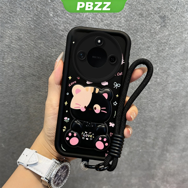 Ốp điện thoại 3 trong 1 honor X9C 5G X9A X9B X9D X9 X9C SMART 5G Vỏ mềm thiết kế mới thẩm mỹ gương trang điểm mèo dễ thương có giá đỡ & dây buộc cho bé gái JTDTMZJ01
