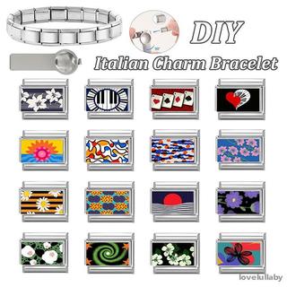 2026 Sáng Tạo Nhiều Màu Sắc Hoa Văn Sun Daisy Piano Đỏ Poker Ý Quyến Rũ Liên Kết Phù Hợp Với 9 Mm Thép Không Gỉ Vòng Tay DIY Làm Trang Sức