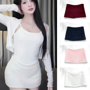 Chân váy nữ chất len lông thỏ phong cách Y2K có quần bảo hộ dây kéo sau mịn xinh V90333