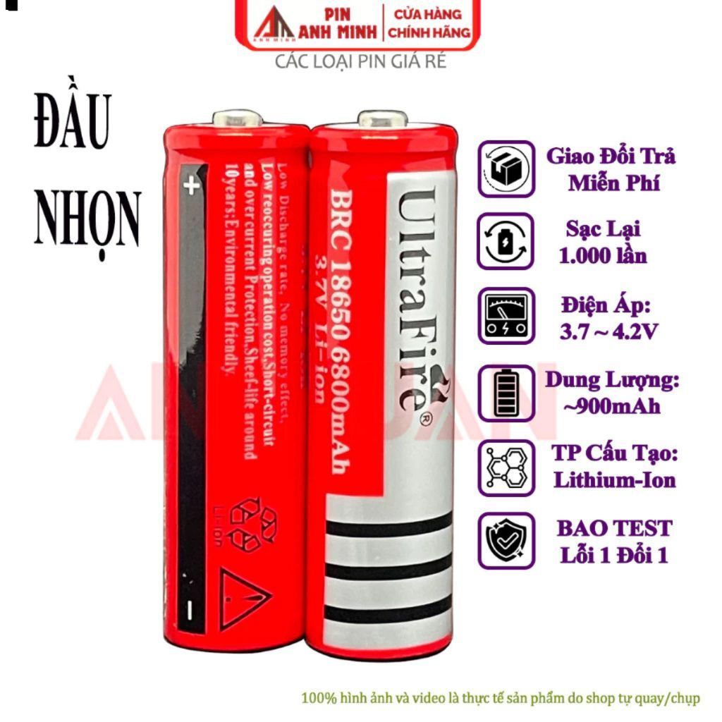 Pin sạc 18650 3.7~4.2V UltraFire dùng cho quạt cầm tay, đènpin siêu sáng, làm sạc dự phòng